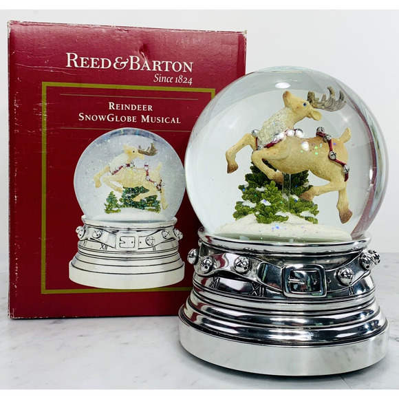 Reed & Barton 2009 Reindeer Snow Globe Musical 6.5" Silverplate Jingle Bells EUC - Picture 1 of 6
